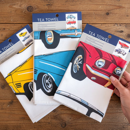 Classic cars tea towel