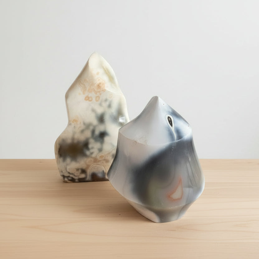 Ocean / Orca Agate crystal flame statue