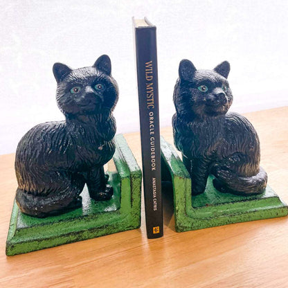 Black Cat witches statue painted metal bookend - single or pair