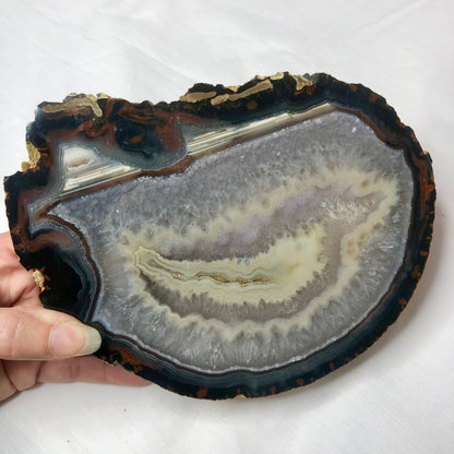 Natural Agate polished crystal thick slab L