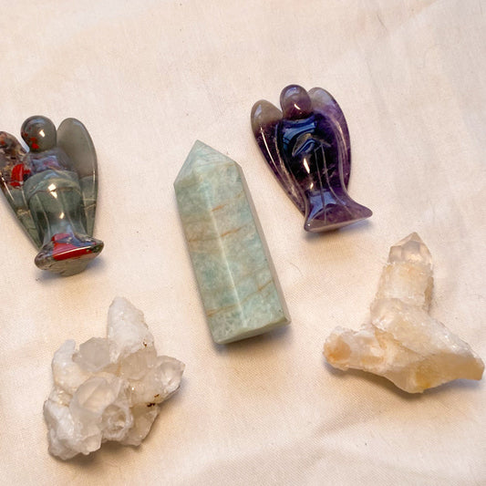 Cactus quartz, amazonite tower and angel crystal set of 3