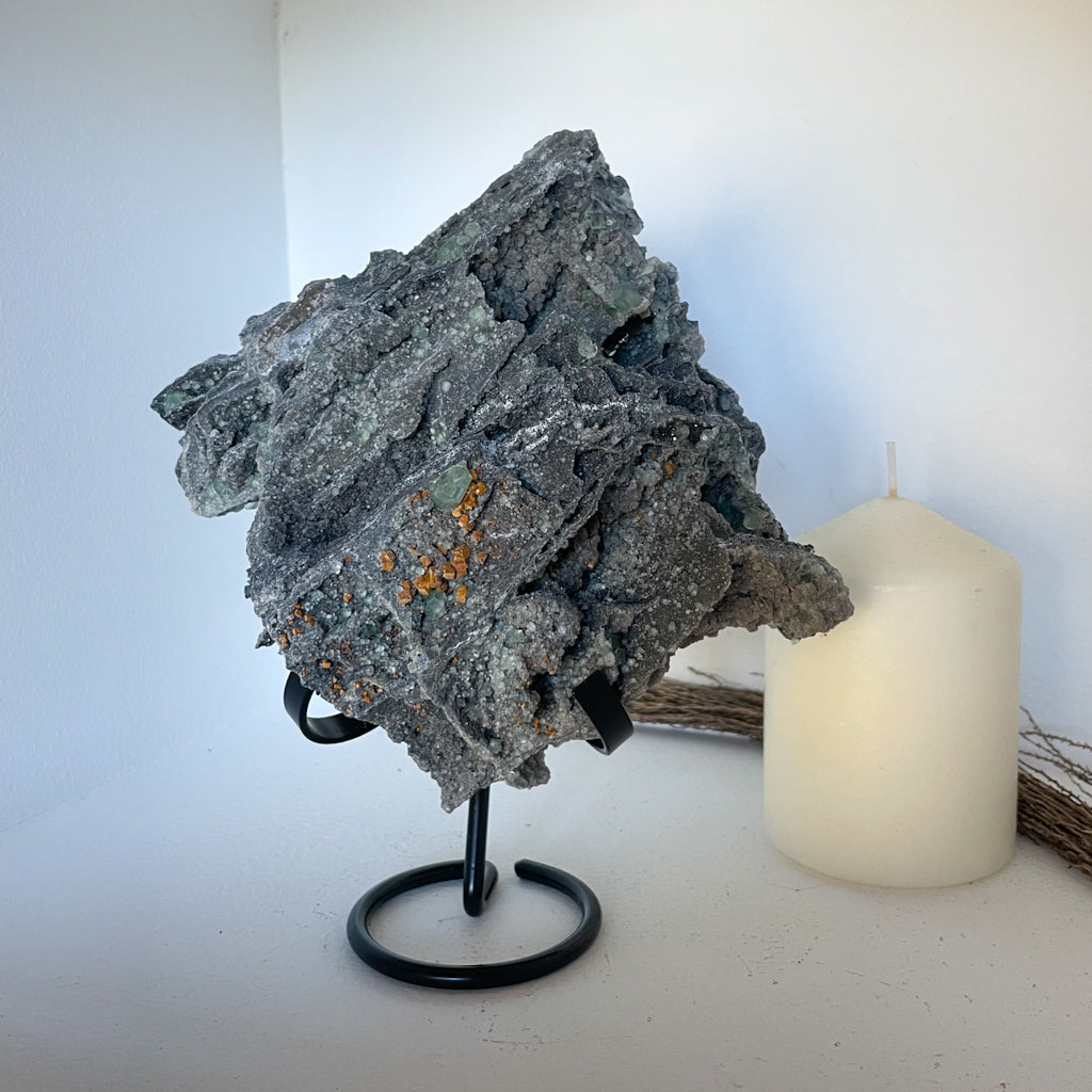 Fluorite cubic green crystal cluster on ore 830g