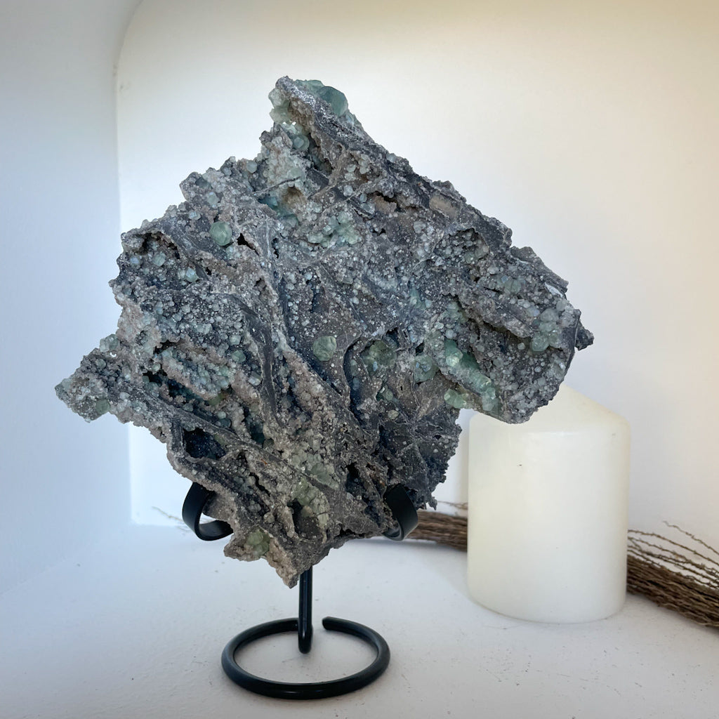 Fluorite cubic green crystal cluster on ore 830g