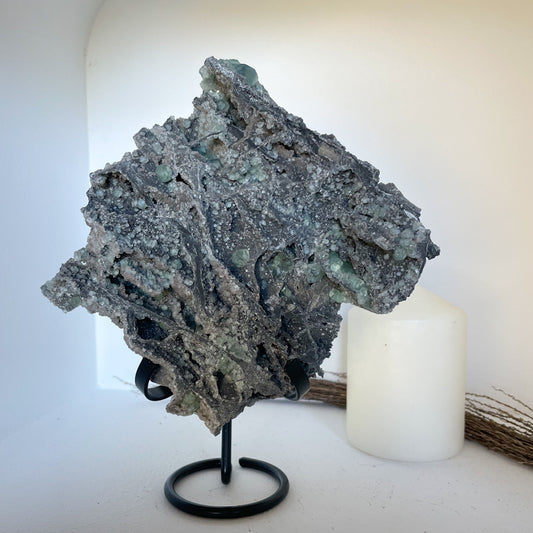 Fluorite cubic green crystal cluster on ore 830g