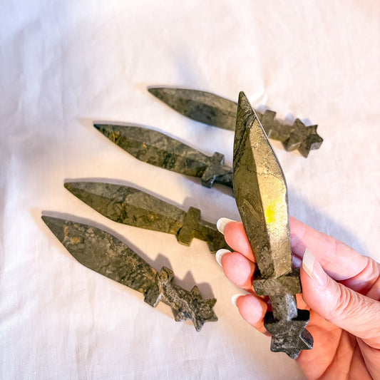 Pyrite sword knife athame crystal carving