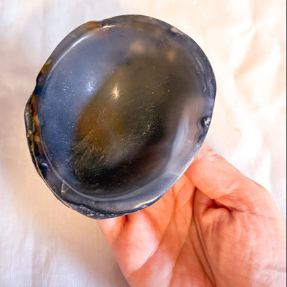 Natural black agate crystal slab bowl