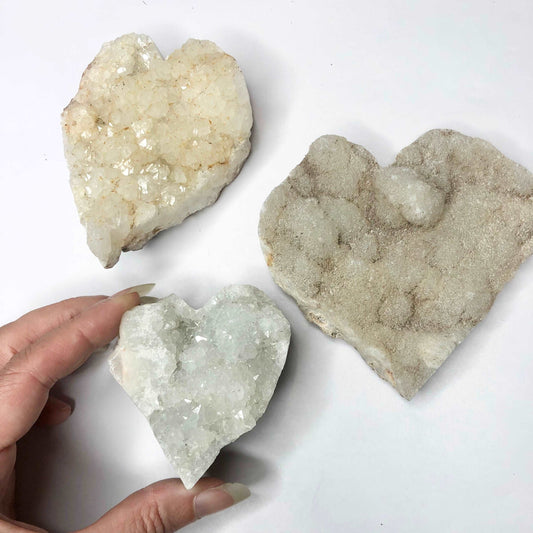 Apophyllite / stilbite heart shaped crystal cluster