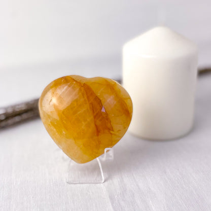 Golden healer quartz crystal polished heart L