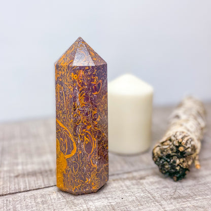 Calligraphy Jasper fossil crystal pillar tower 700g L