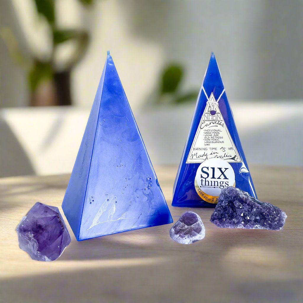 Hand made amethyst crystal pyramid lantern candle