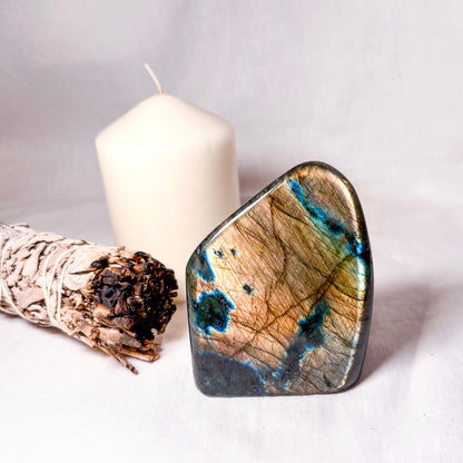 Labradorite golden crystal freeform statue