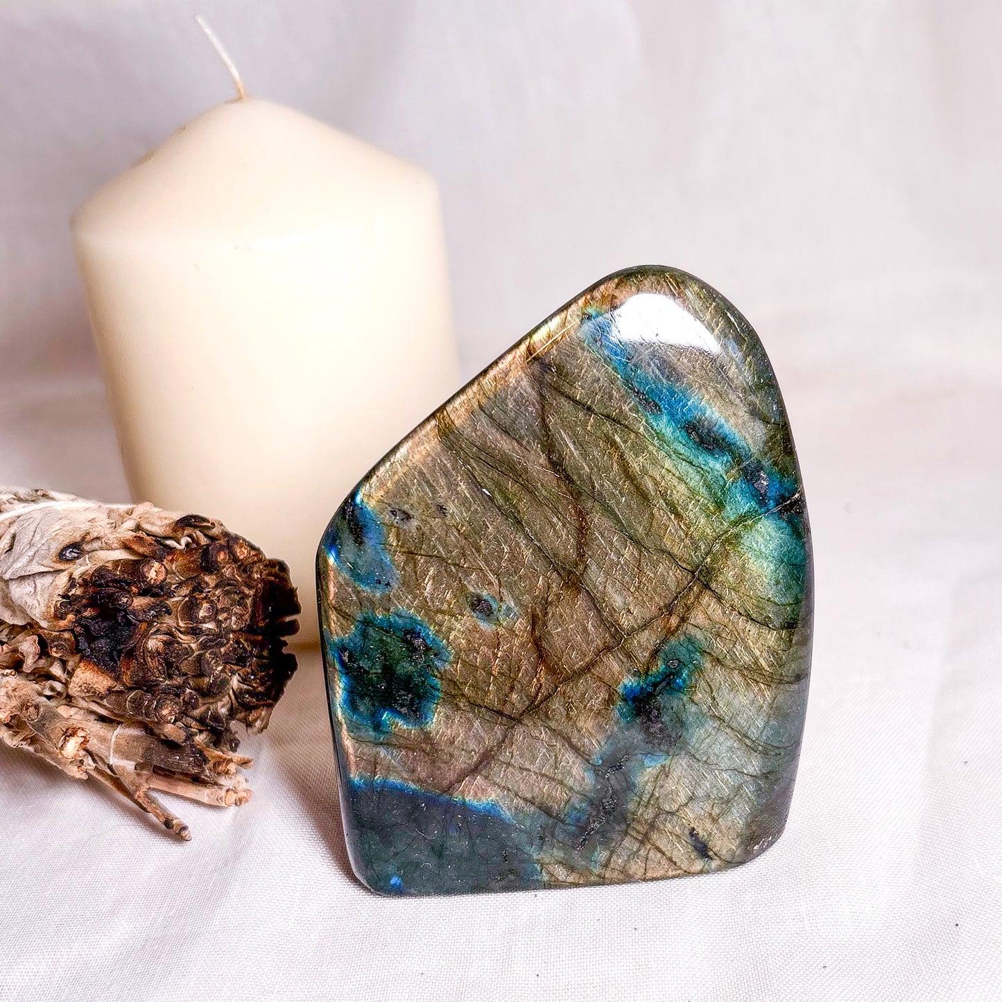 Labradorite golden crystal freeform statue