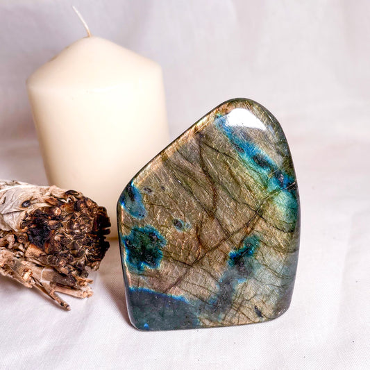 Labradorite golden crystal freeform statue