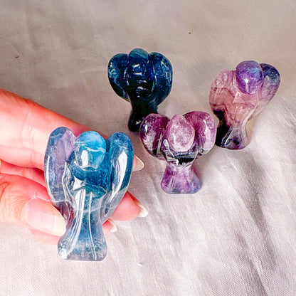Fluorite crystal angel carving
