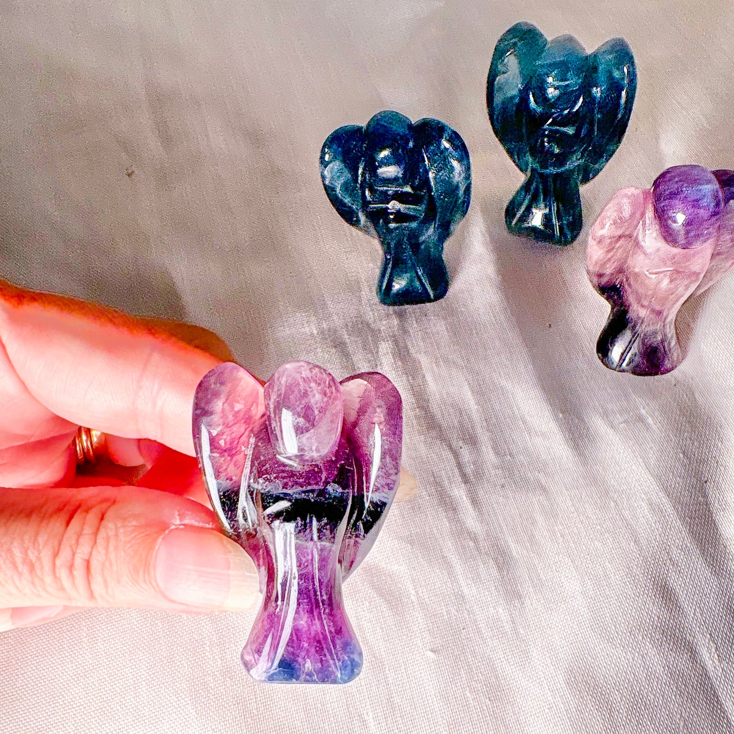 Fluorite crystal angel carving