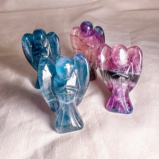Fluorite crystal angel carving