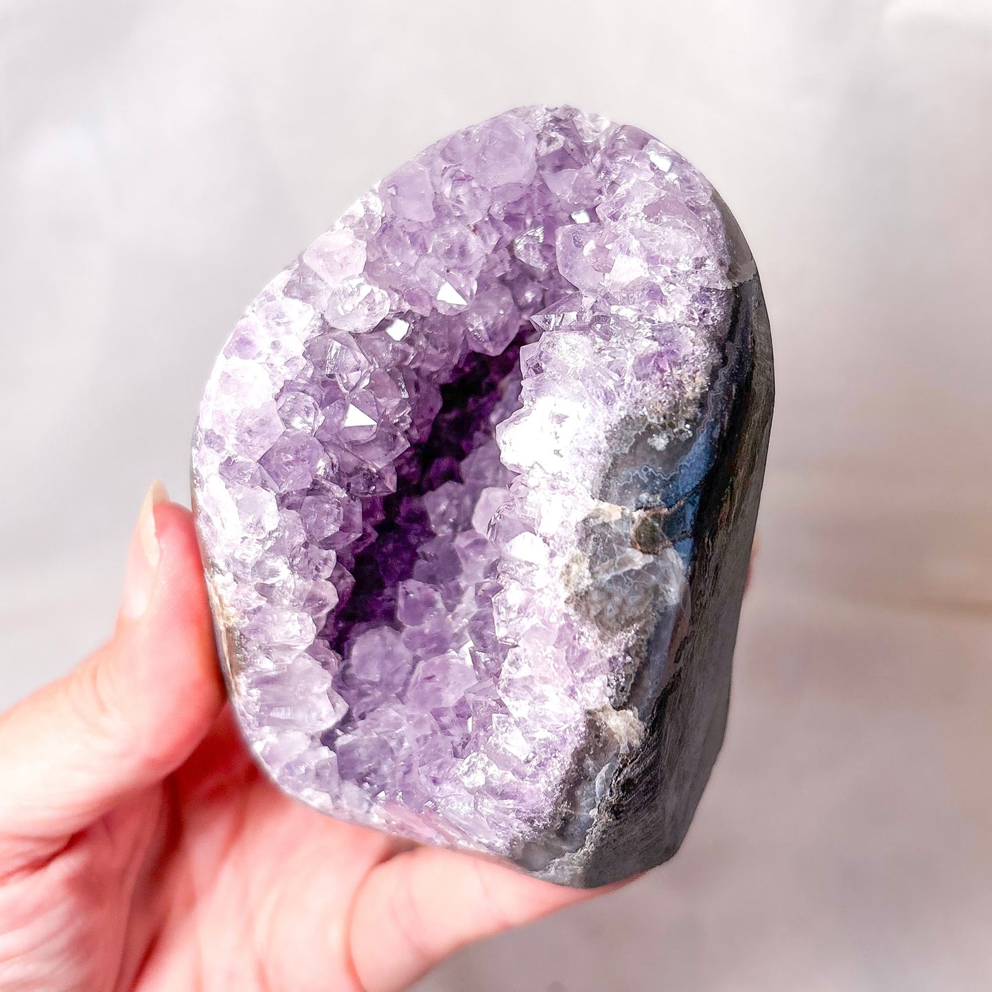 Polished edge amethyst crystal cluster cave 400-450g