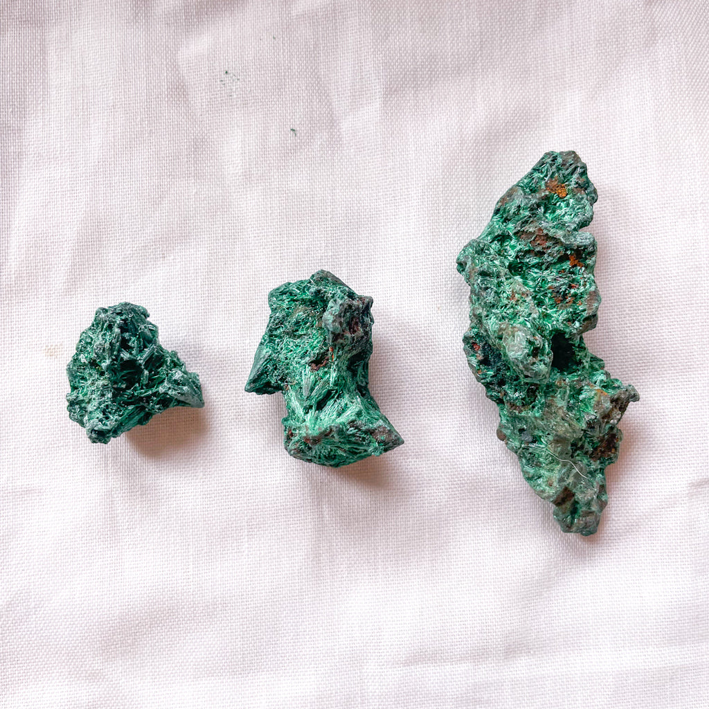 Malachite crystal large tumble or fibrous cluster