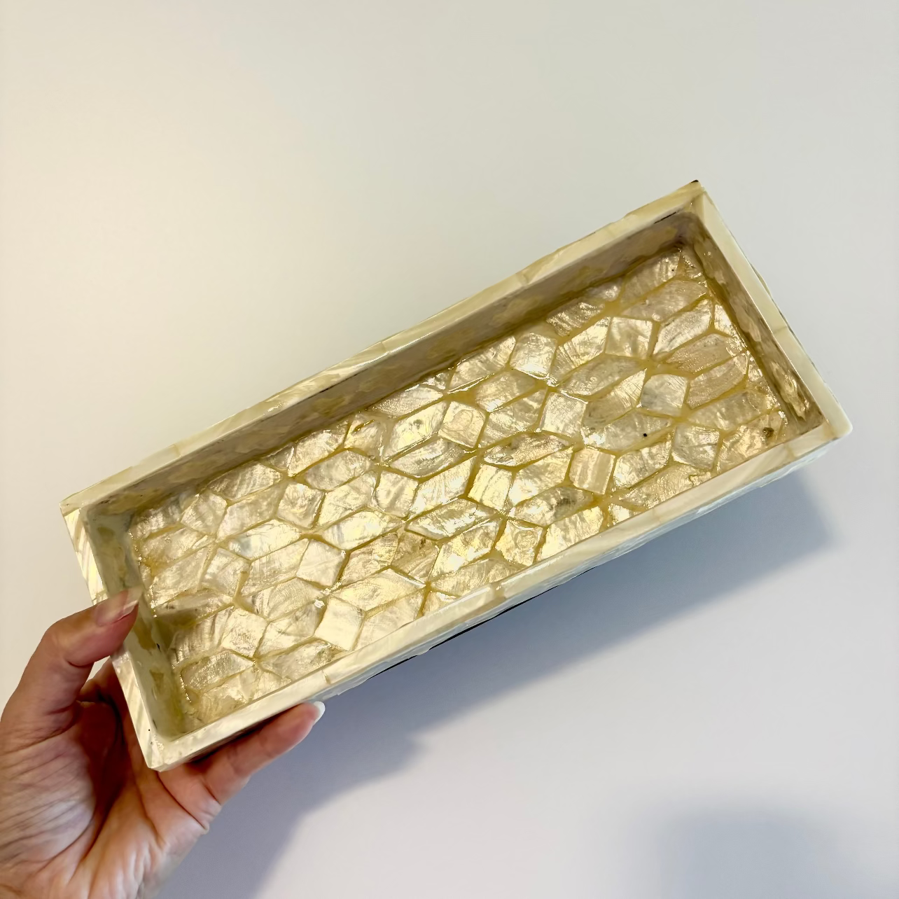 Handmade capiz shell pearl inlay rectangle tray S-L