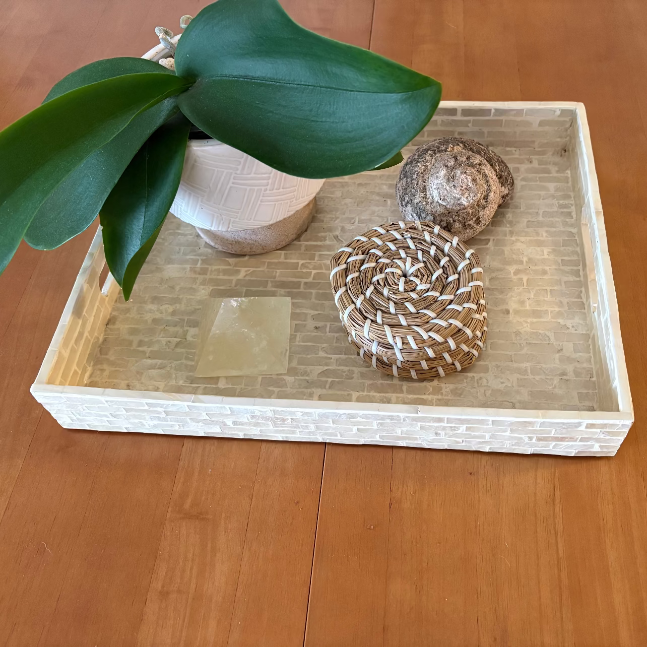 Handmade capiz shell pearl inlay rectangle tray S-L