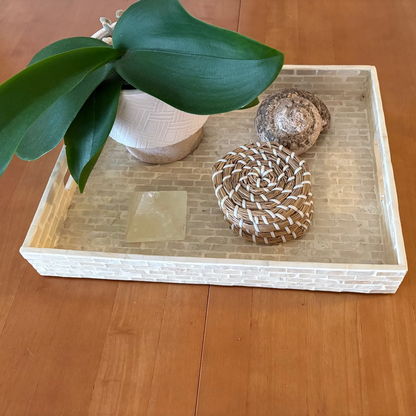 Handmade capiz shell pearl inlay rectangle tray S-L