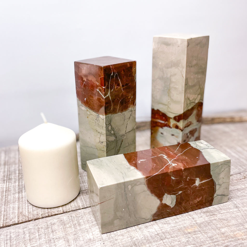 Picture jasper crystal pillar bookend