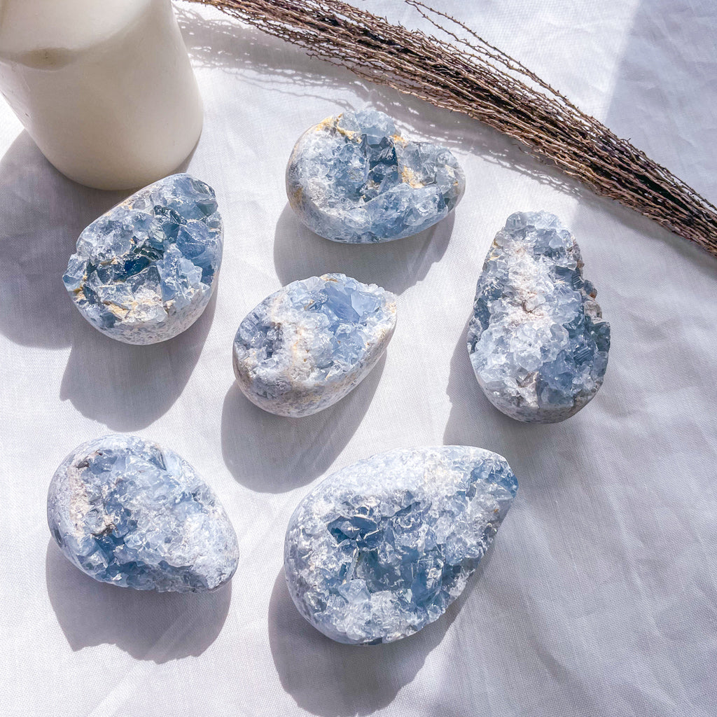 Celestite crystal cluster egg