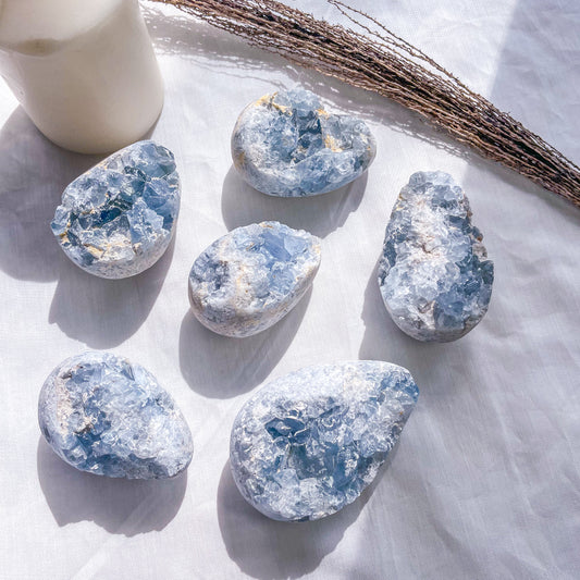 Celestite crystal cluster egg