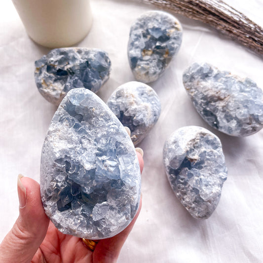 Celestite crystal cluster egg