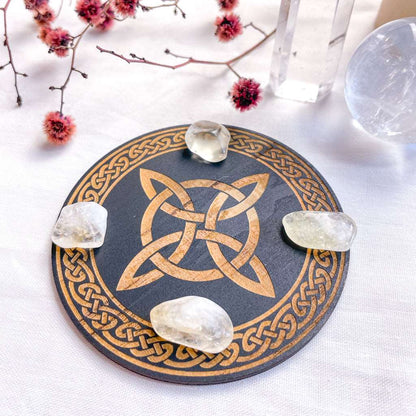 Celtic witches knot crystal grid wooden plate