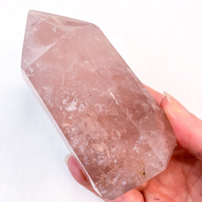 Rose quartz crystal polished generator tower M-XL