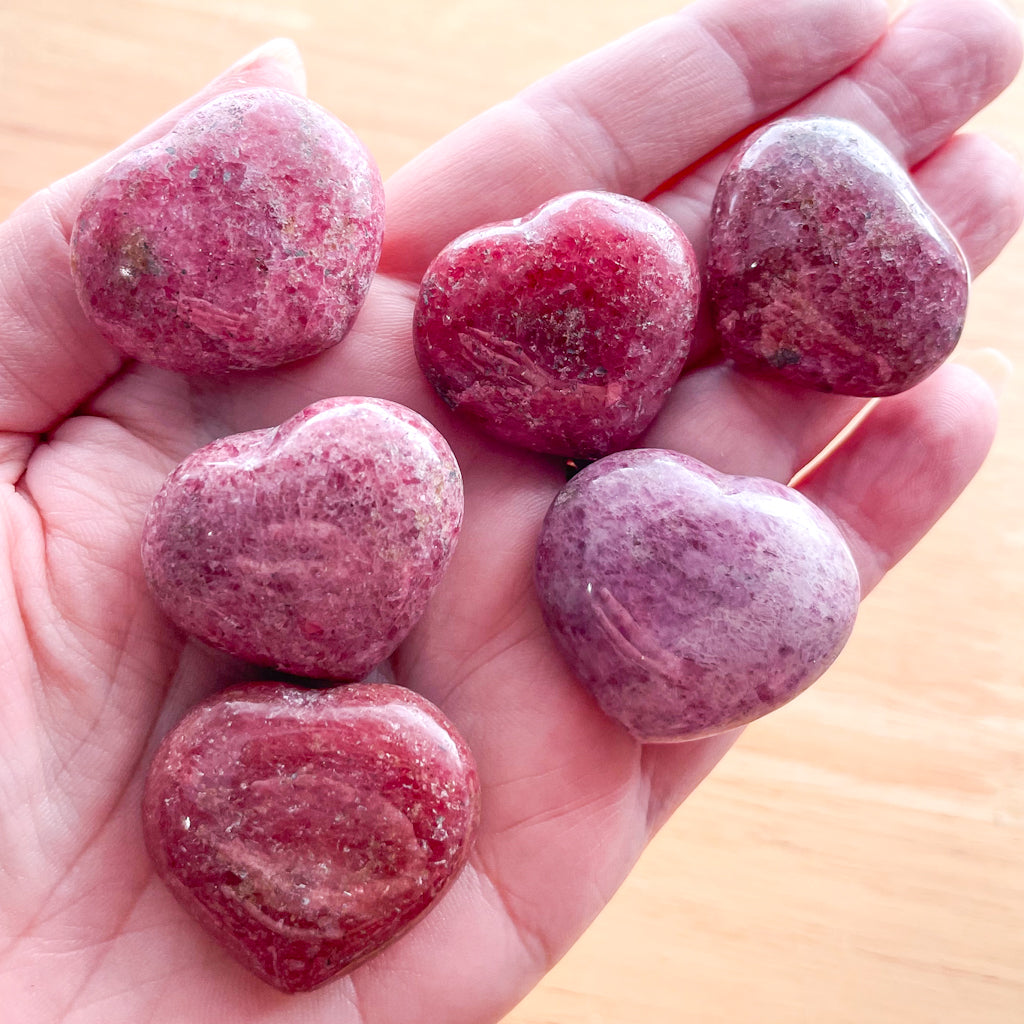 Pink rhodonite crystal puffy heart stone