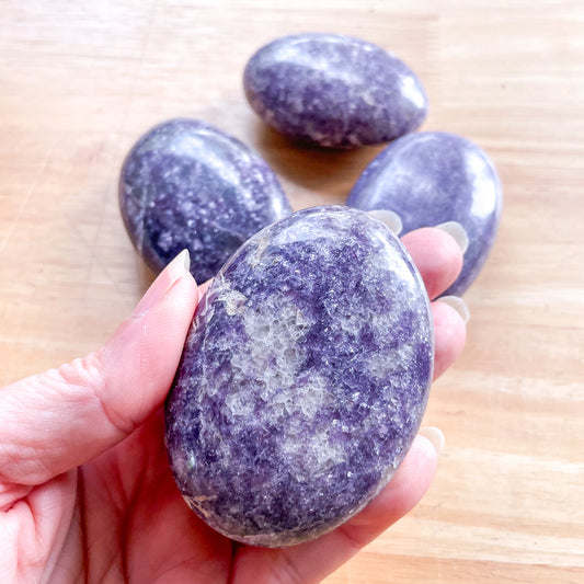 Lepidolite crystal palm stone