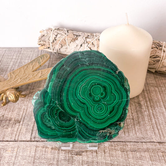 Malachite green crystal slab tray M