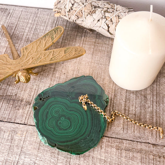 Malachite green crystal slab tray M