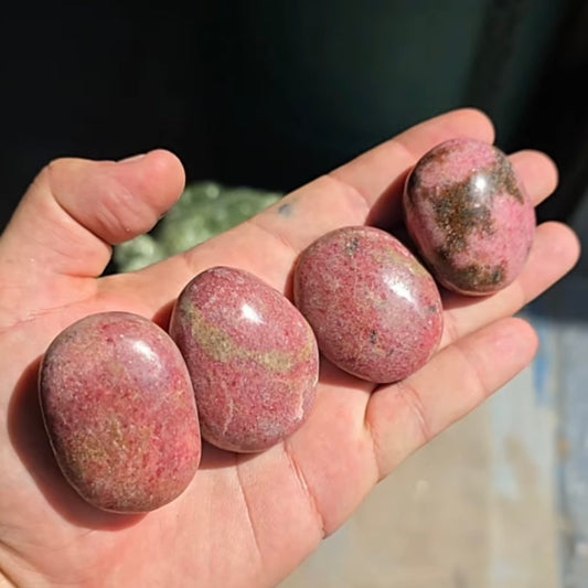 Dusty pink rhodonite crystal palm stone