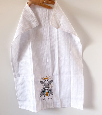 Holy Cow embroidered tea towel