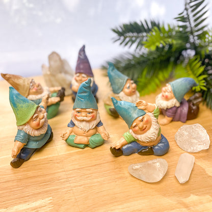 Stretching yoga gnomes plant lover mini statues