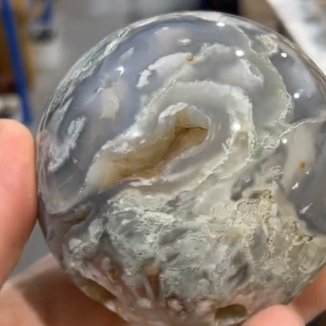 Moss agate druzy crystal polished sphere 500g