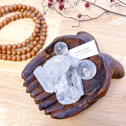 Wooden prayer hands crystal bowl dish