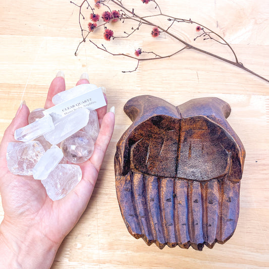 Wooden prayer hands crystal bowl dish