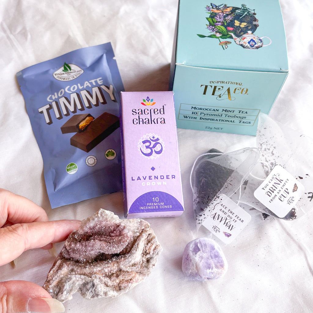 FAB MYSTERY GIFT BOX - vegan chocolate, crystals, tea and incense