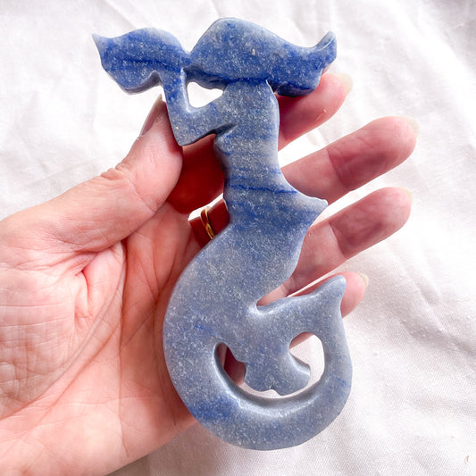 Hand carved crystal blue aventurine mermaid