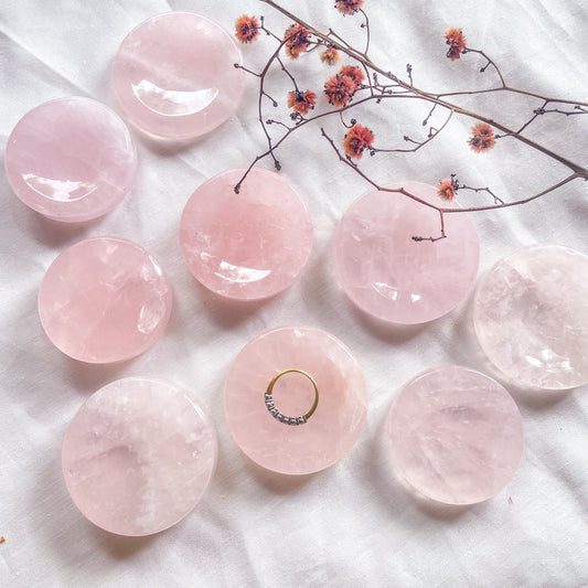 Rose quartz crystal ring bowl / carved dish