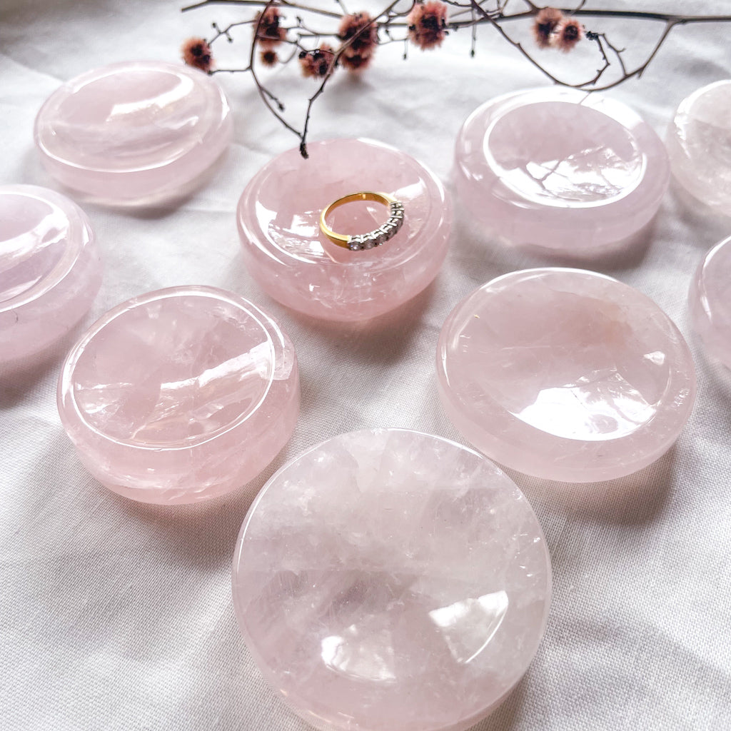 Rose quartz crystal ring bowl / carved dish