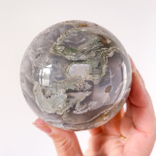 Moss agate druzy crystal polished sphere 500g