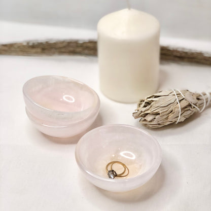 Mangano calcite pink crystal carved bowl
