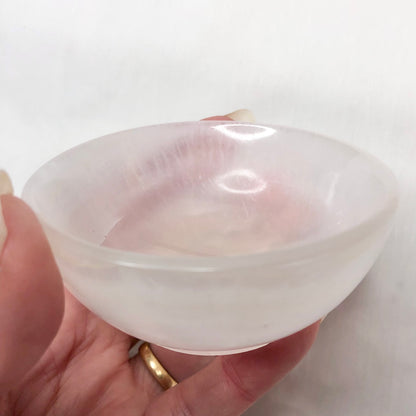 Mangano calcite pink crystal carved bowl