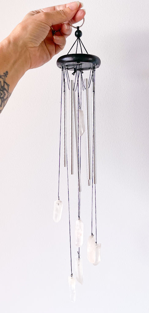 Clear quartz crystal hanging wind chime