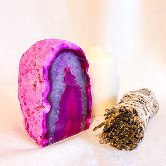 Pink Agate crystal bookend / statue 1kg 11.5cm